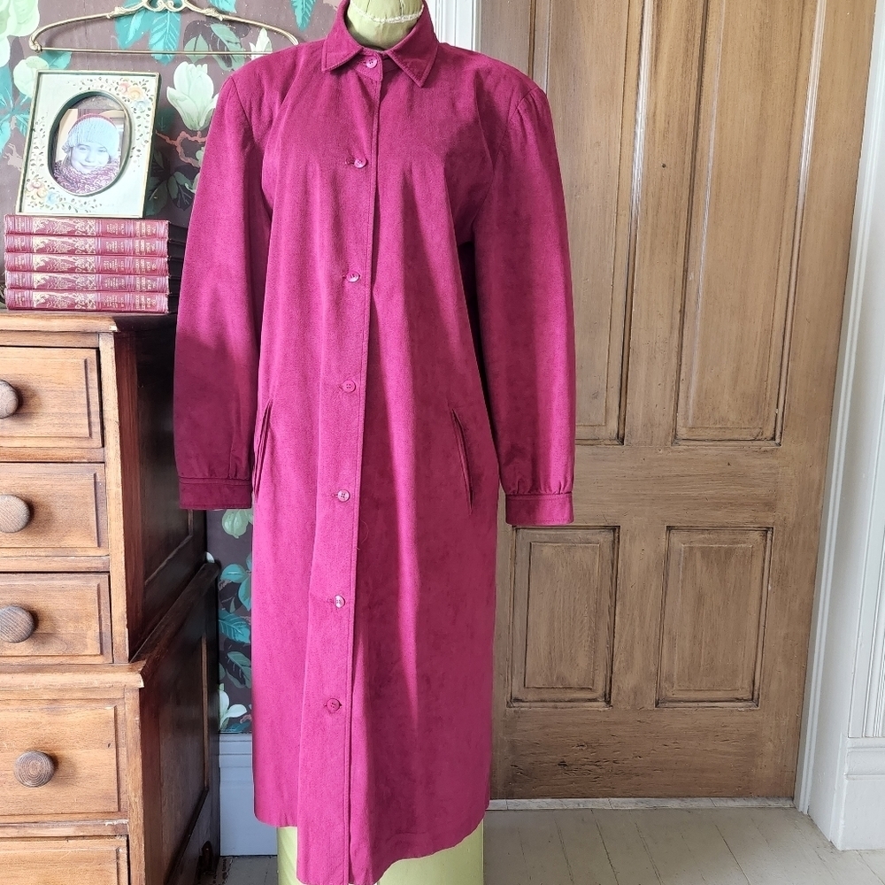 Vintage Raspberry Pink Long Trench Coat